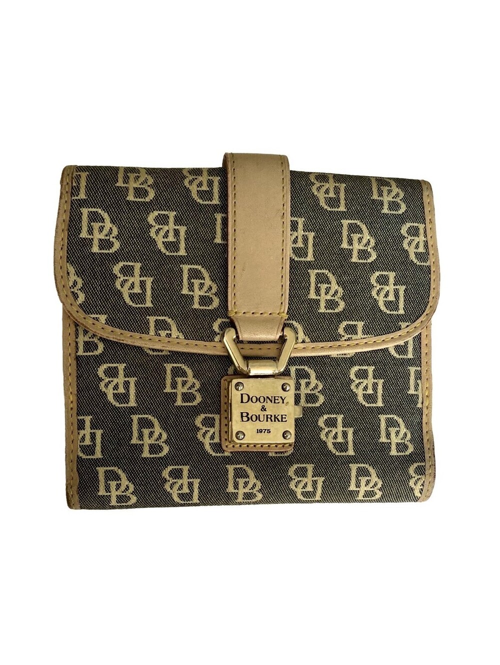 VTG Dooney & Bourke Signature Logo Lock Canvas Khaki  Wallet Leather Trim EUC